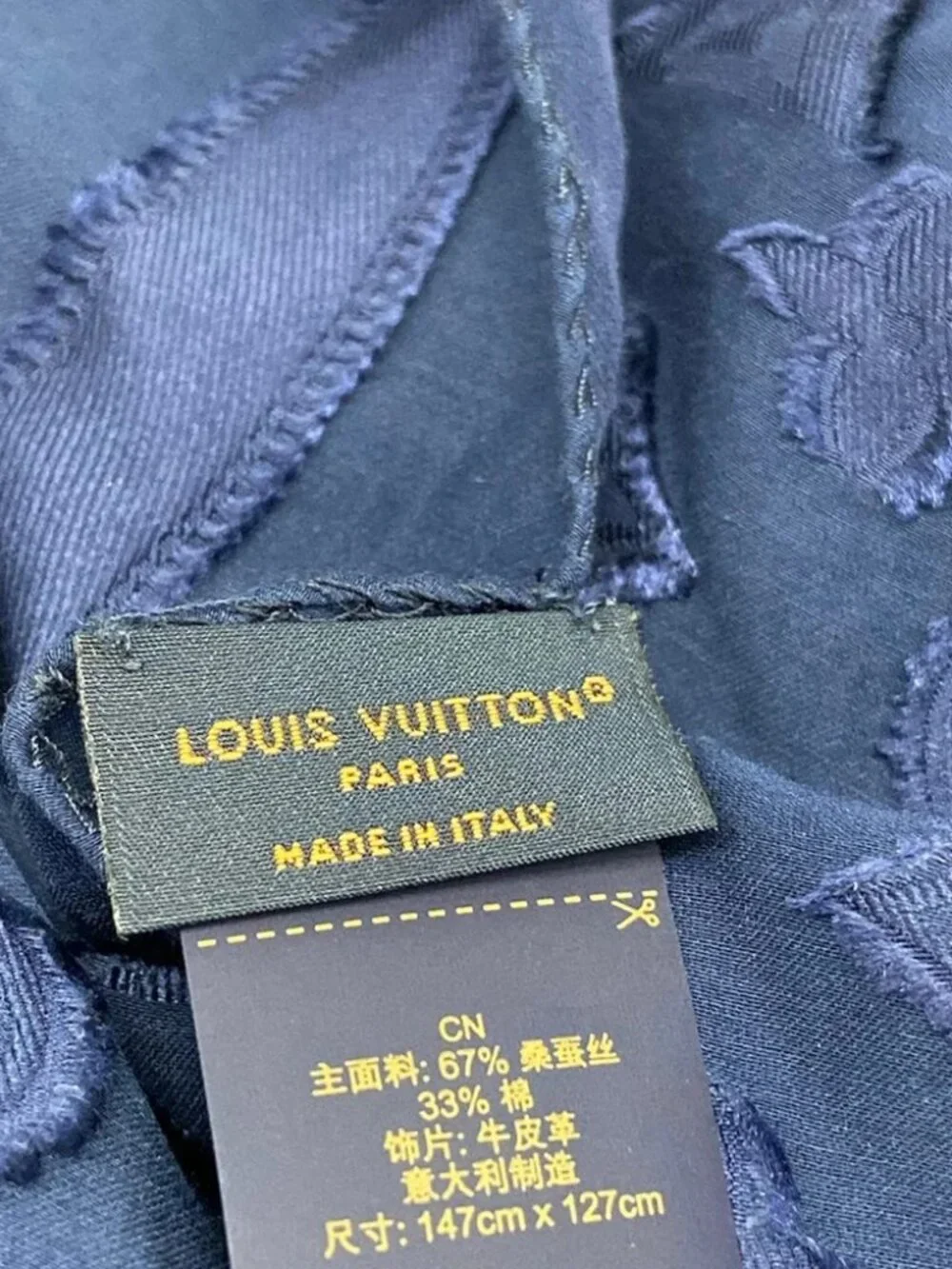 LOUIS VUITTON Paleo All Sunset M96551 Navy OS1255 Scarf Silk Cotton